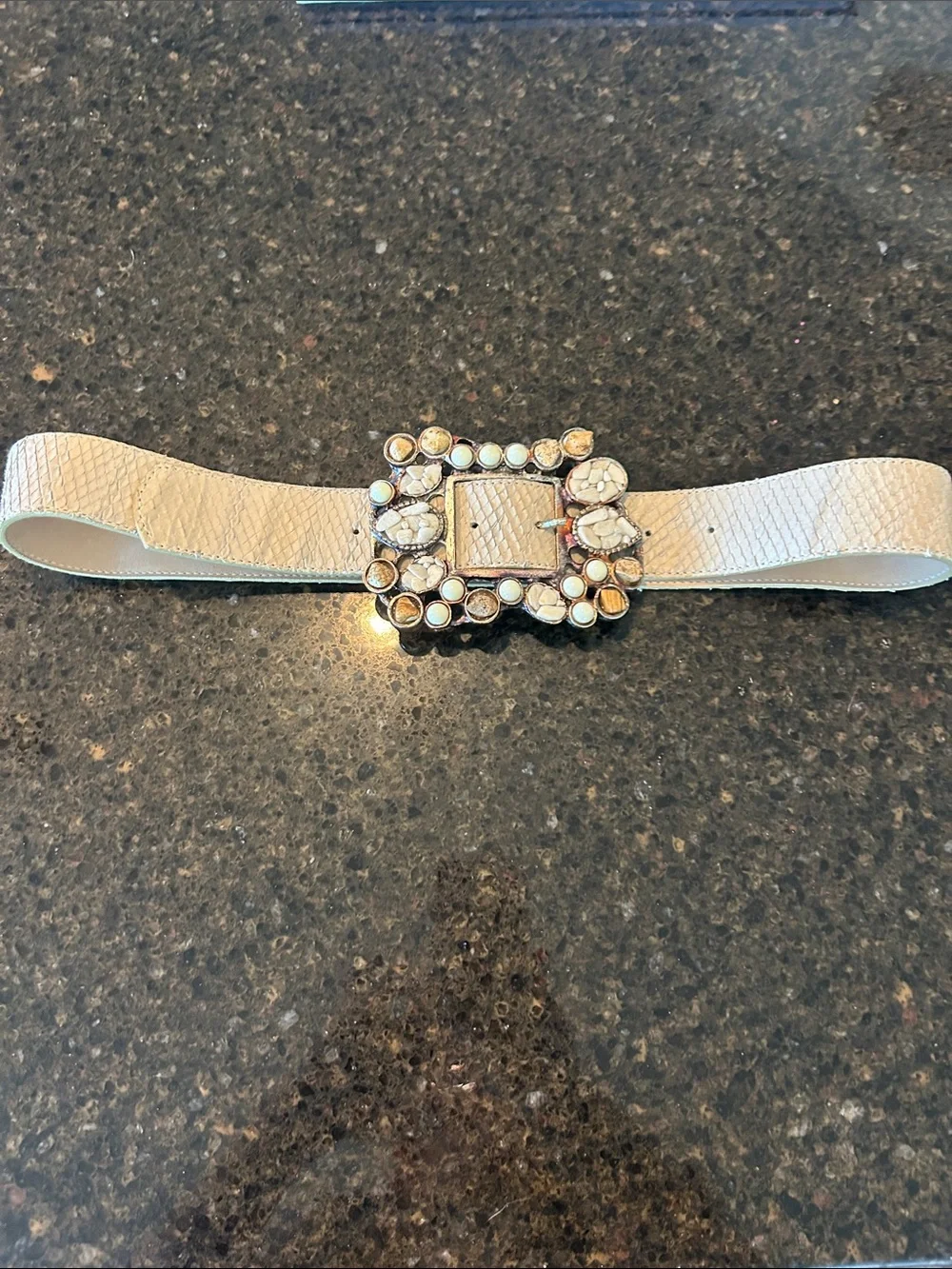 Leatherock Cream Jeweled Buckle genuine leather Waist Belt